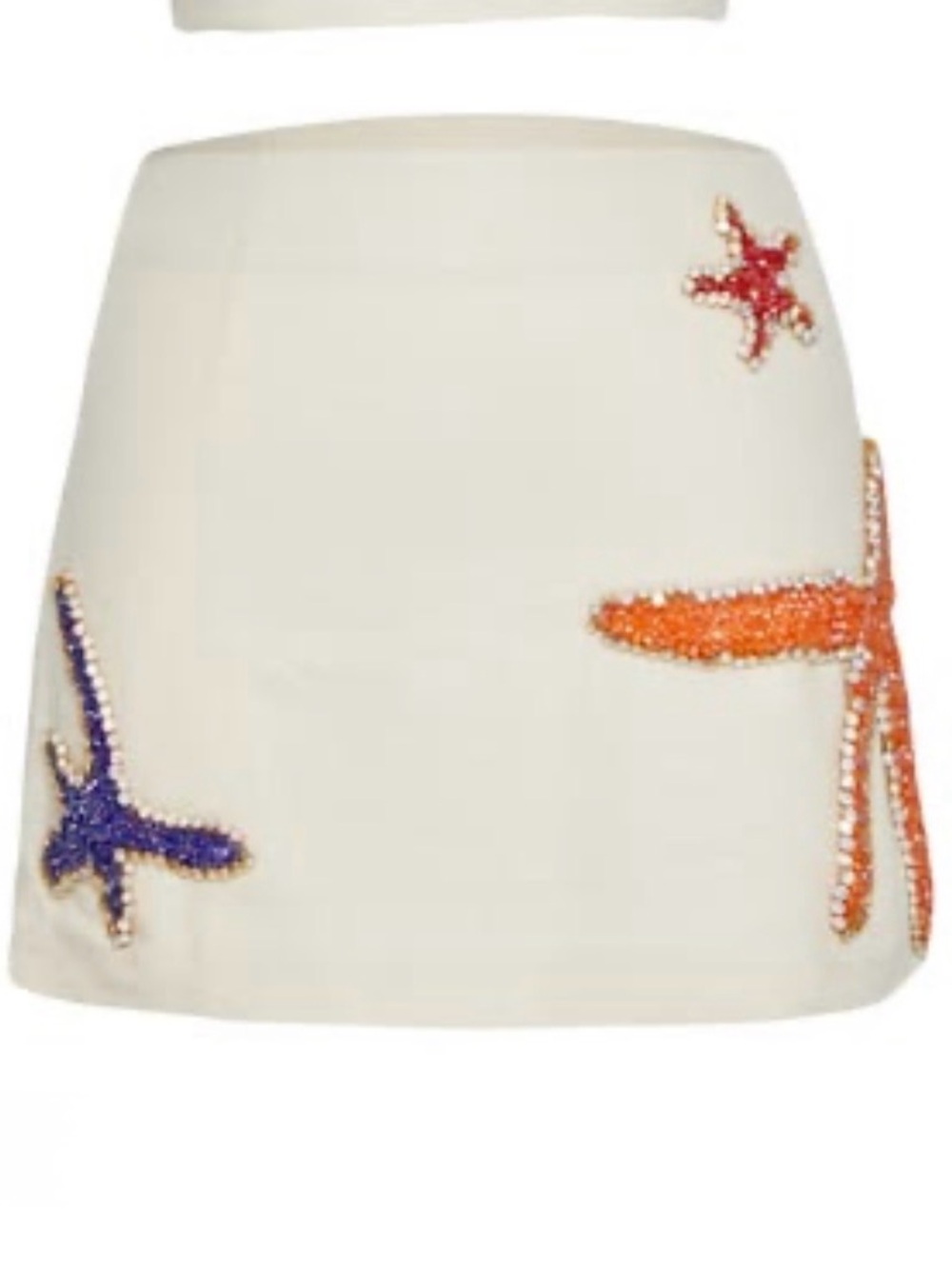By Felizia Scylla Embellished White Linen Mini Skirt Starfish Beach Resort M NWT